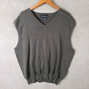 Croft & Barrow Vest Mens XXL V Neck Sweater Check‎ Olive Green Cotton
